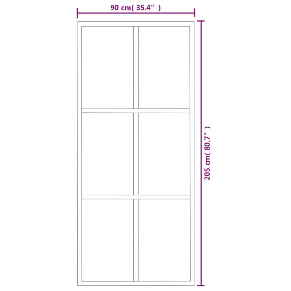 Sliding Door with Hardware Set ESG Glass&Aluminium – 90×205 cm (183 cm Sliding Rail), 3×2 Grids