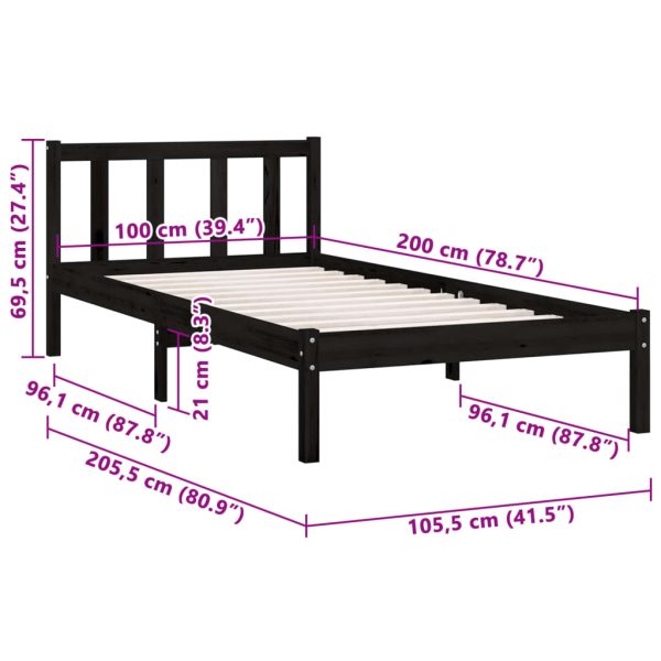 Eltham Bed Frame Black Solid Wood Pine 100×200 cm