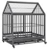 Dog Cage with Wheels and Roof Steel 92x62x106 cm