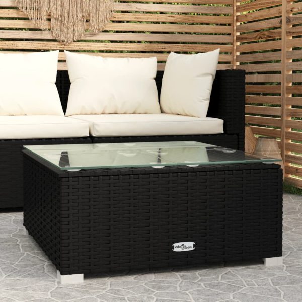 Garden Coffee Table 60x60x30 cm Poly Rattan and Glass – Black