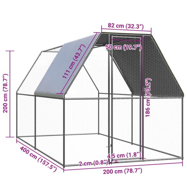 Outdoor Chicken Cage Galvanised Steel – 2x4x2 m