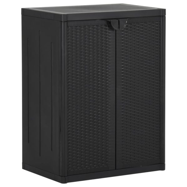 Garden Storage Cabinet PP Rattan – Black, 2 Shelves