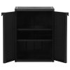 Garden Storage Cabinet PP Rattan – Black, 2 Shelves