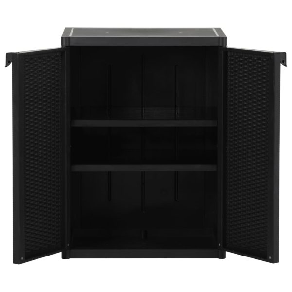 Garden Storage Cabinet PP Rattan – Black, 2 Shelves