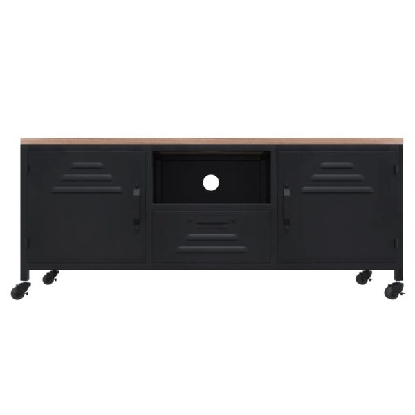 Oswestry TV Cabinet Black 110x30x43 cm Iron and Solid Wood Fir