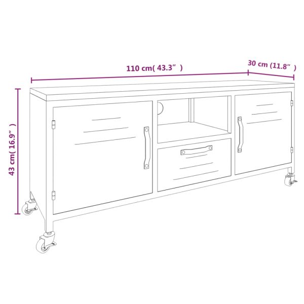 Oswestry TV Cabinet Black 110x30x43 cm Iron and Solid Wood Fir