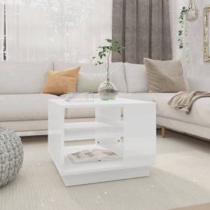 Coffee Table 55x55x43 cm Engineered Wood – High Gloss White