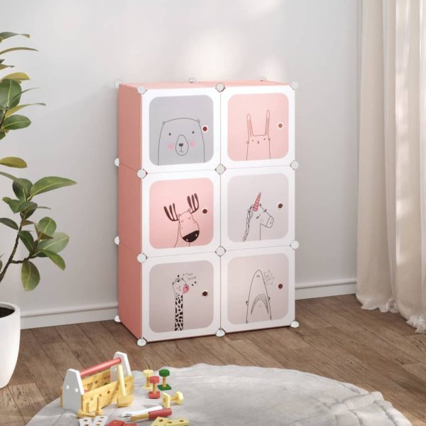 Cube Storage Cabinet for Kids with Cubes Pink PP – 74×36.5×108 cm, Pink