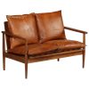 Vallejo 2 Piece Sofa Set Brown Real Leather and Solid Wood Acacia