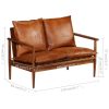 Vallejo 2 Piece Sofa Set Brown Real Leather and Solid Wood Acacia