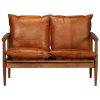 Vallejo 2 Piece Sofa Set Brown Real Leather and Solid Wood Acacia