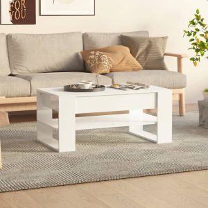 Coffee Table 102x55x45 cm Engineered Wood – High Gloss White