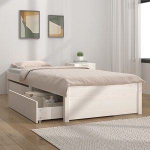 Bed Frame with Drawers 92×187 cm Single Bed Size – White