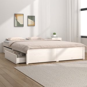 Bed Frame with Drawers – QUEEN, White