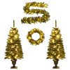 Artificial Christmas Trees 2 pcs with Wreath, Garland and LEDs