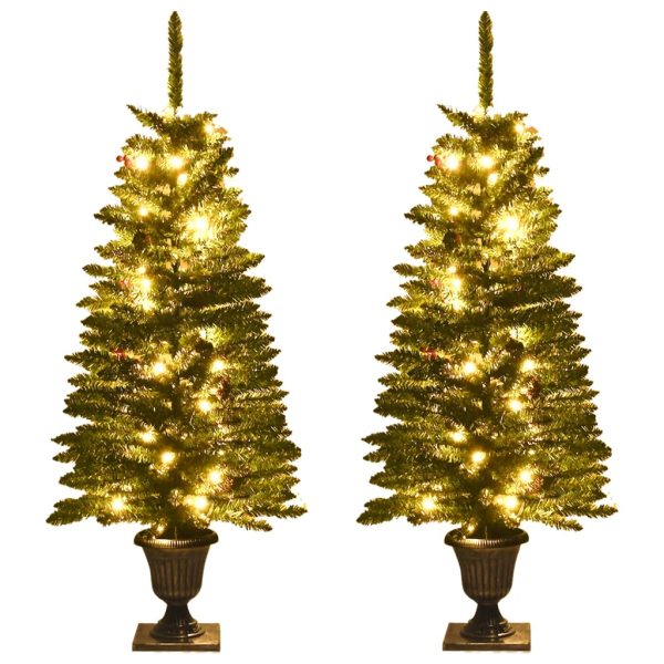 Artificial Christmas Trees 2 pcs with Wreath, Garland and LEDs