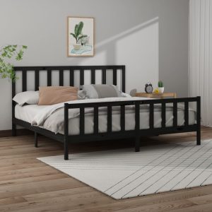 Wepar Bed Frame Solid Wood Pine – KING, Black