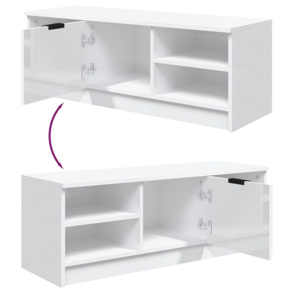 Pleasant TV Cabinet 102×35.5×36.5 cm Engineered Wood – High Gloss White