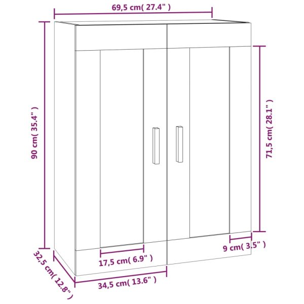 Wall Cabinet 69.5×32.5×90 cm Engineered Wood – White