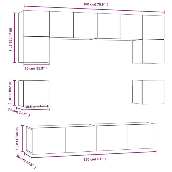 8 Piece TV Cabinet Set Engineered Wood – 80x30x30 cm