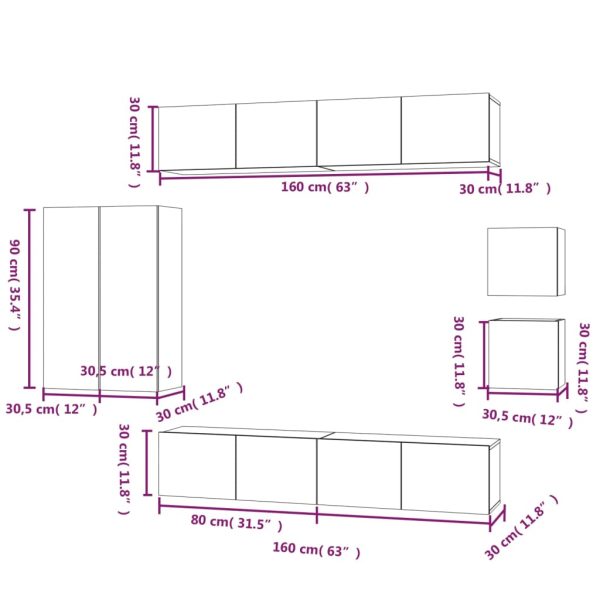 Bruno 8 Piece TV Cabinet Set Engineered Wood – 30.5x30x90 cm, White