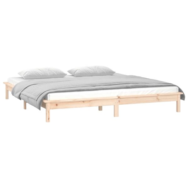 LED Bed Frame Solid Wood – QUEEN, Brown