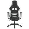 Massage Gaming Chair with Footrest Black Fabric – White