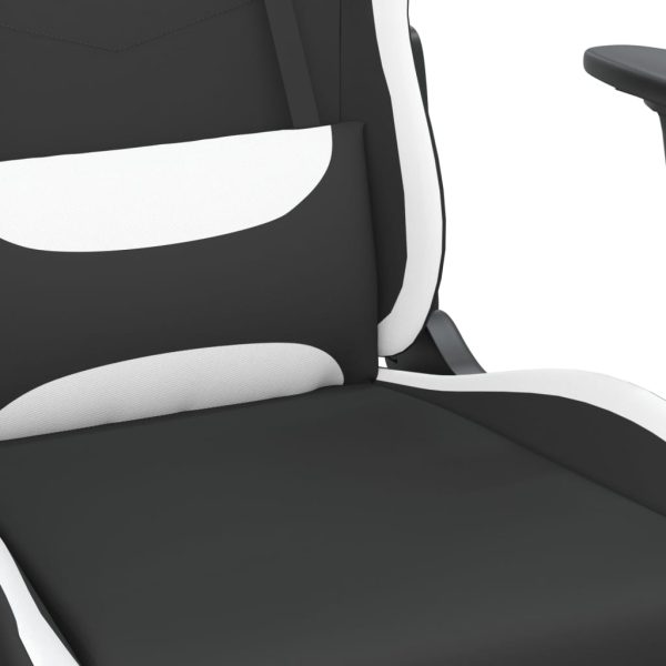 Massage Gaming Chair with Footrest Black Fabric – White