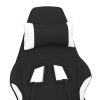 Massage Gaming Chair with Footrest Black Fabric – White