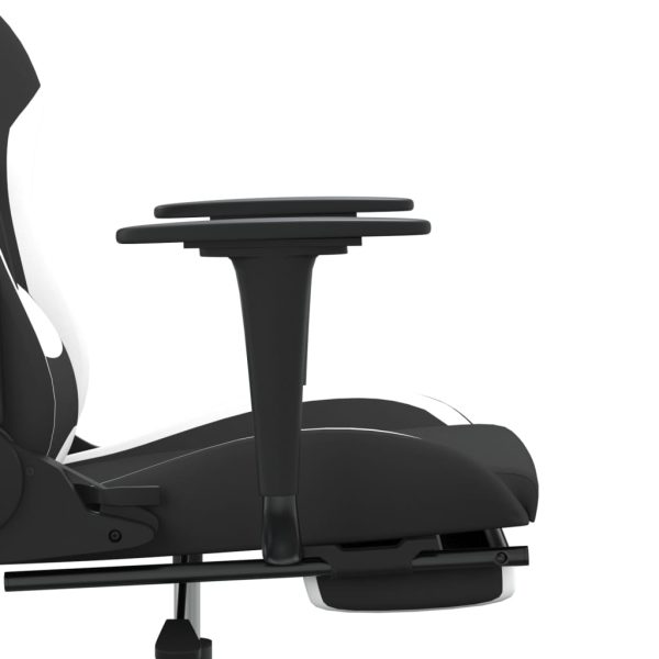 Massage Gaming Chair with Footrest Black Fabric – White