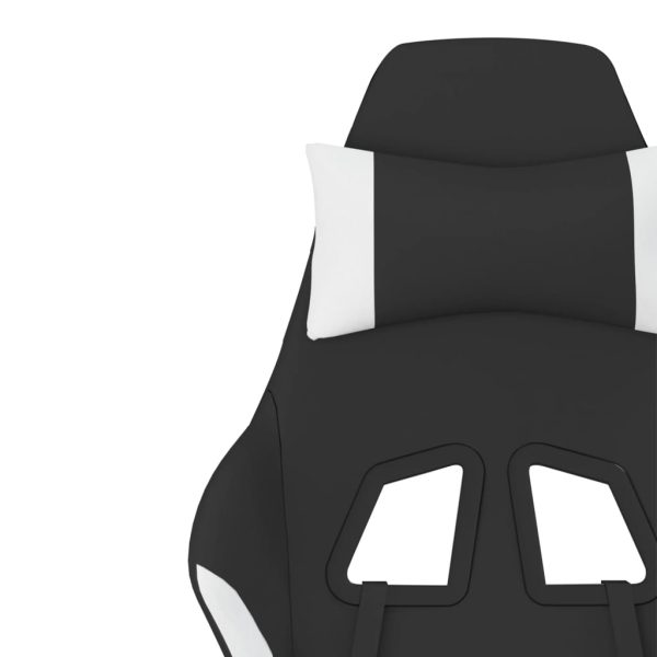 Massage Gaming Chair with Footrest Black Fabric – White