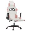 Massage Gaming Chair with Footrest Faux Leather – White and Pink