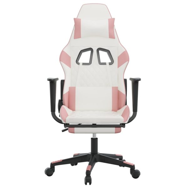 Massage Gaming Chair with Footrest Faux Leather – White and Pink