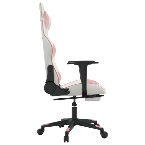 Massage Gaming Chair with Footrest Faux Leather – White and Pink