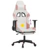 Massage Gaming Chair with Footrest Faux Leather – White and Pink