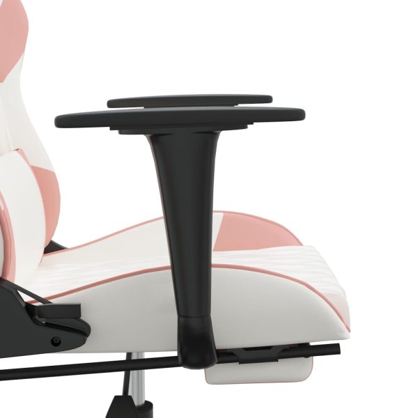 Massage Gaming Chair with Footrest Faux Leather – White and Pink