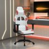 Massage Gaming Chair with Footrest Faux Leather – White and Pink