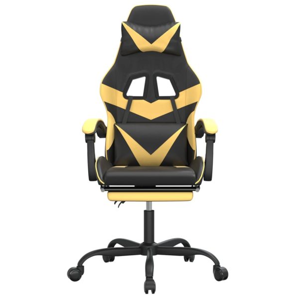 Swivel Gaming Chair with Footrest Faux Leather – Black and Gold