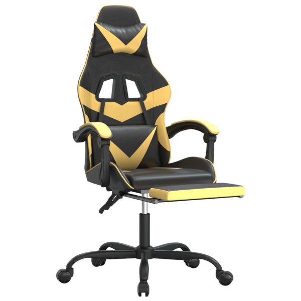 Swivel Gaming Chair with Footrest Faux Leather – Black and Gold