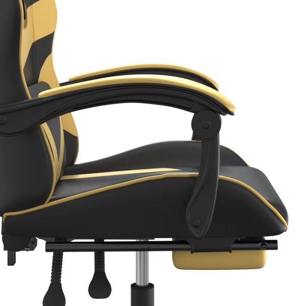 Swivel Gaming Chair with Footrest Faux Leather – Black and Gold