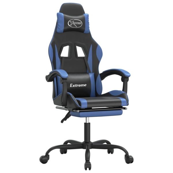 Swivel Gaming Chair with Footrest Faux Leather – Black and Blue