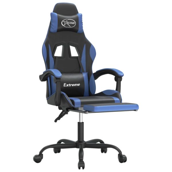 Swivel Gaming Chair with Footrest Faux Leather – Black and Blue