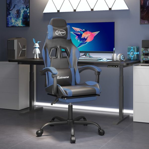 Swivel Gaming Chair with Footrest Faux Leather – Black and Blue