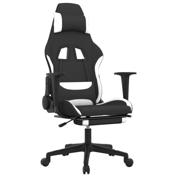 Gaming Chair with Footrest Fabric – Black and White