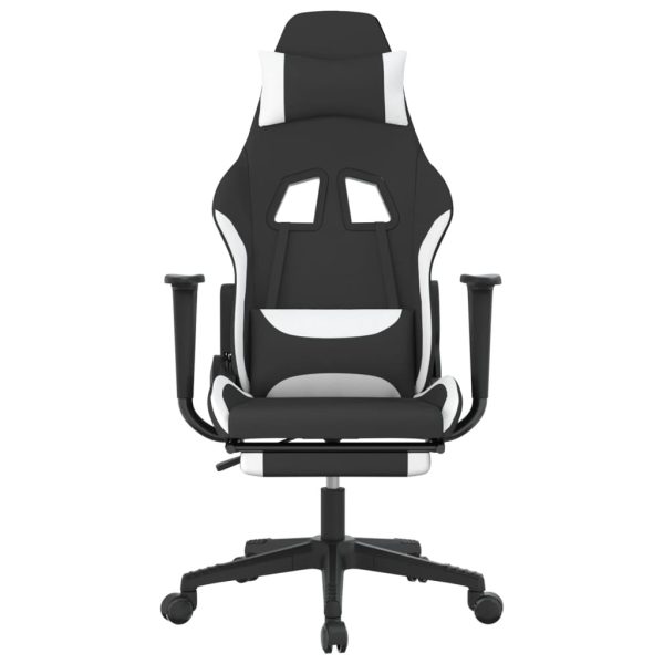 Gaming Chair with Footrest Fabric – Black and White