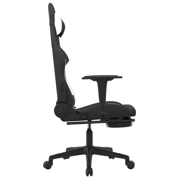 Gaming Chair with Footrest Fabric – Black and White