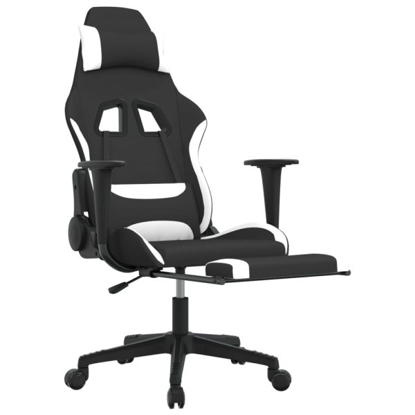 Gaming Chair with Footrest Fabric – Black and White