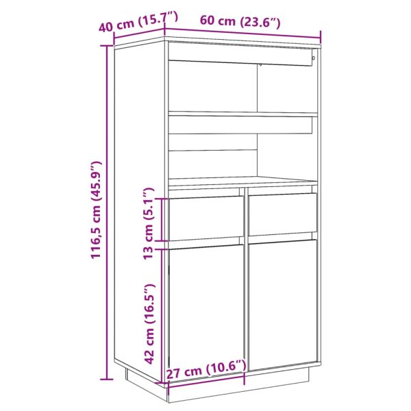 Highboard 60x40x116.5 cm Solid Wood Pine