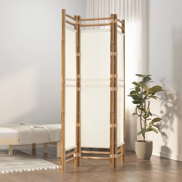 Cumbernauld Folding Room Divider Bamboo and Canvas – 120×180 cm, Cream White