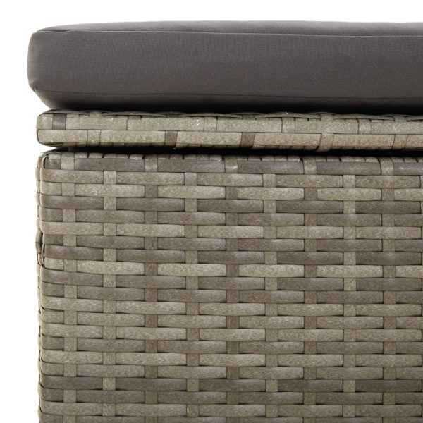 Garden Footrest with Cushion Grey 55x55x30 cm Poly Rattan